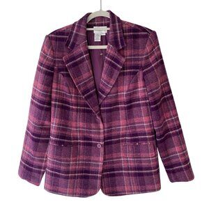 Chadwicks Plaid Wool Blazer Purple Pink Lined Womens 10 Y2K VTG Fall Preppy NWOT